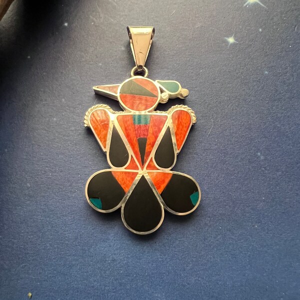 Native America Indian Jewelry, Thunderbird Pendant, Zuni Pendant, Zuni Jewelry, Zuni Inlay Pendant.