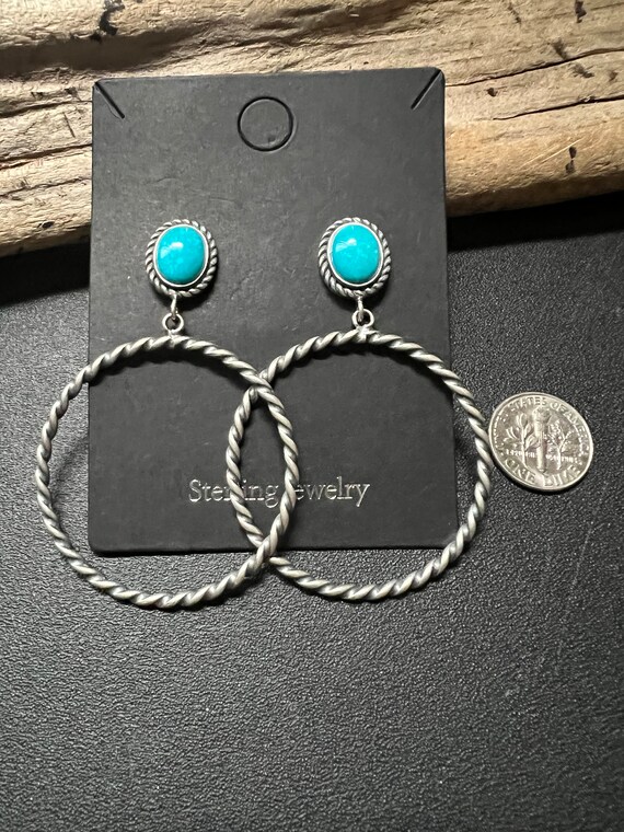Native American Navajo Earrings, Turquoise Hoop E… - image 5