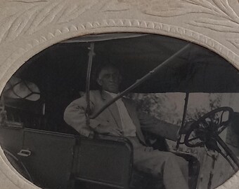 Tintype Photo of a Man Sitting in a Car