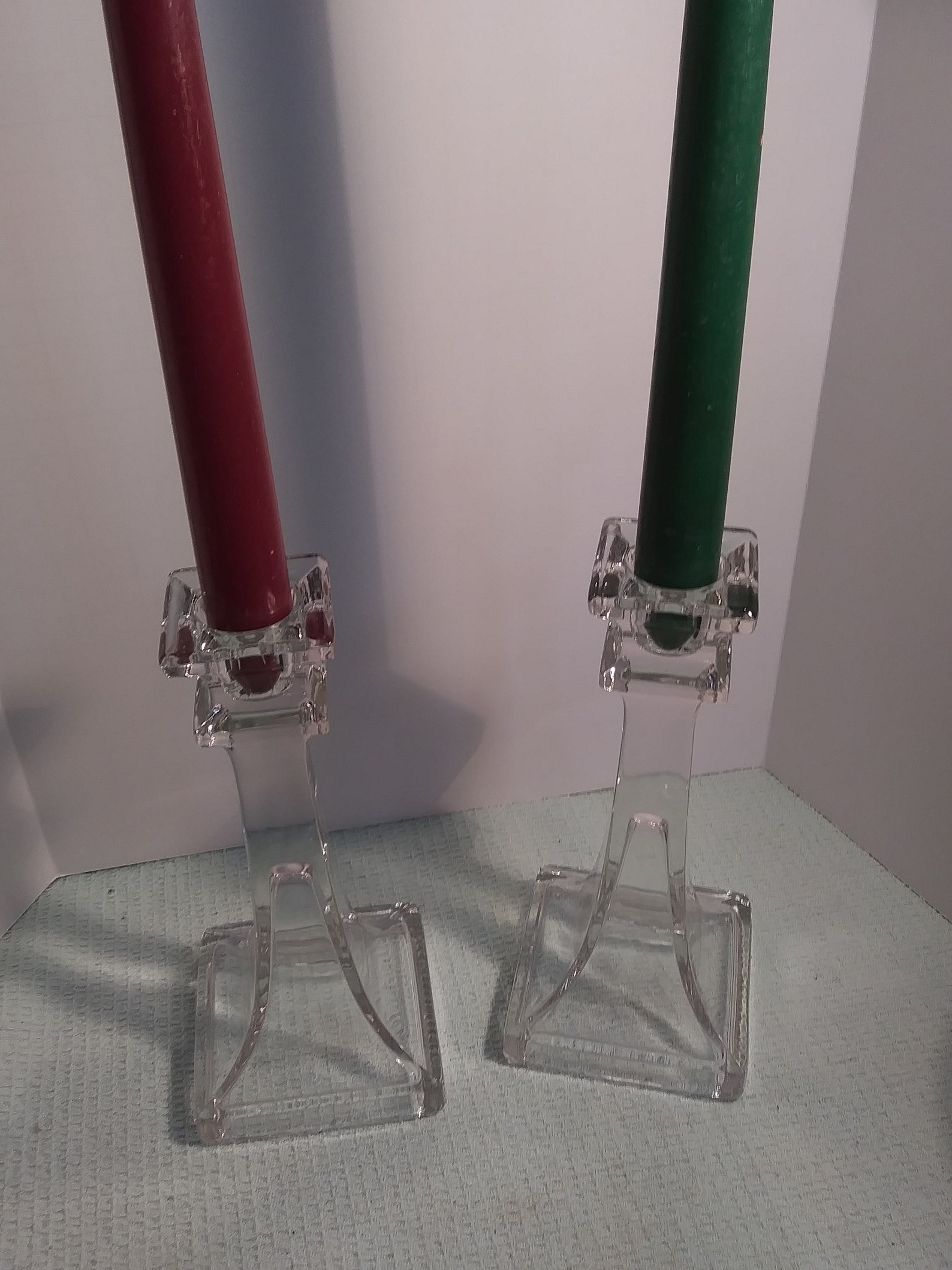 Pair of clear glass Candle Sticks Etsy