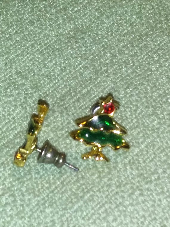 Christmas Tree Stud Pierced Earrings tiny enamel