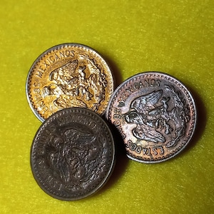 Tres botones de moneda mexicana de 1 centavo Estados Unidos Mexicanos