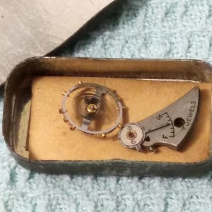 Vintage Waltham & Elgin Watch Parts Tins: 7 Jewel Movement image 1