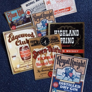 8 Assorted Vintage Bottle Labels. B