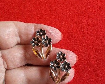 Boucles D'oreilles Vintage Années 50 - Argent Sterling - Fleur Délicate à Visser - Occasion