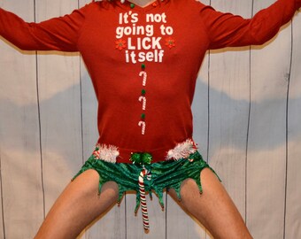 Large, Ugly Christmas Sweater, It's not going to lick itself, naughty, Contest winner, xmas sweater, funny, candy cane, jumper, perverted