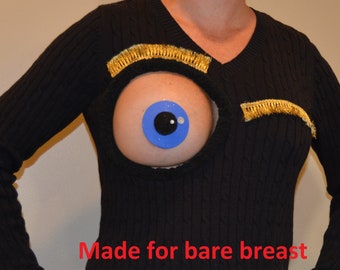 Eye See you Sweater, sexy halloween costume, NOT A PLASTIC boob, winky eye, see details, boob, breast, ugly Christmas Sweater, new years
