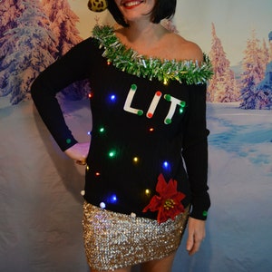 Off the shoulder ugly christmas sweater dress cheap