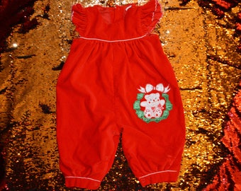 6 - 9 months, Vintage, baby Christmas outfit, velvet, Ugly Christmas sweater, romper jumper, kids, pre-worn