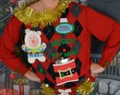 Medium, Ugly Christmas Sweater, Merry titmas, beer or flask Holder, Party Sweater, Woman 39 s, alcohol, one of a kind, party pocket, boob