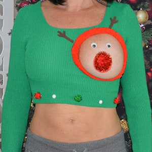 Sexy Ugly Christmas Sweater, crop top, it is NOT A PLASTIC boob, cut out, see details, boob, breast, jumper, reindeer boob, multi size, fun