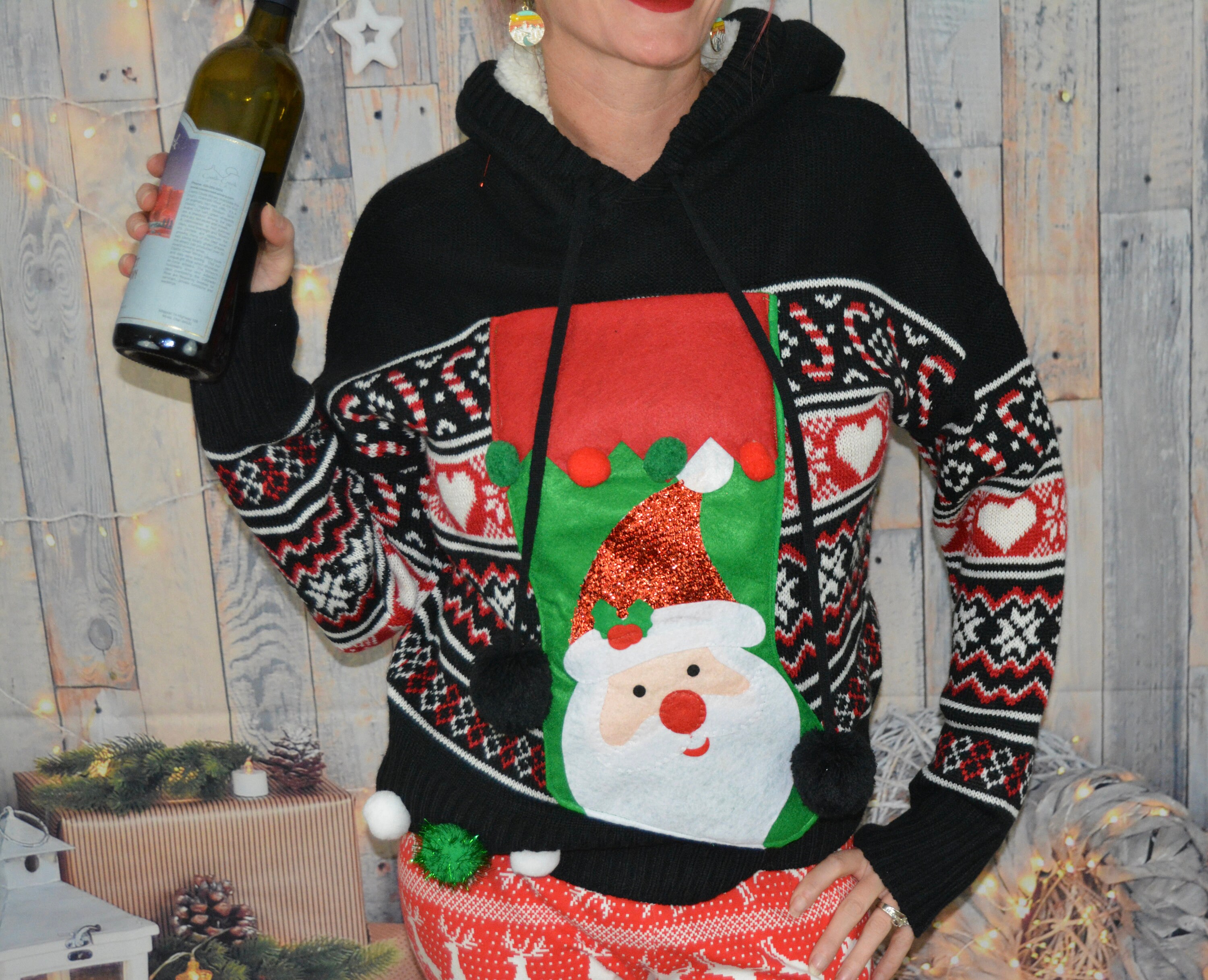 Large Ugly Christmas Sweater Wine Holder Stocking Woman s Wine Novelty Liquor Holder Novelty Xmas Jumper Seltzer Pocket Hood Etsy UK