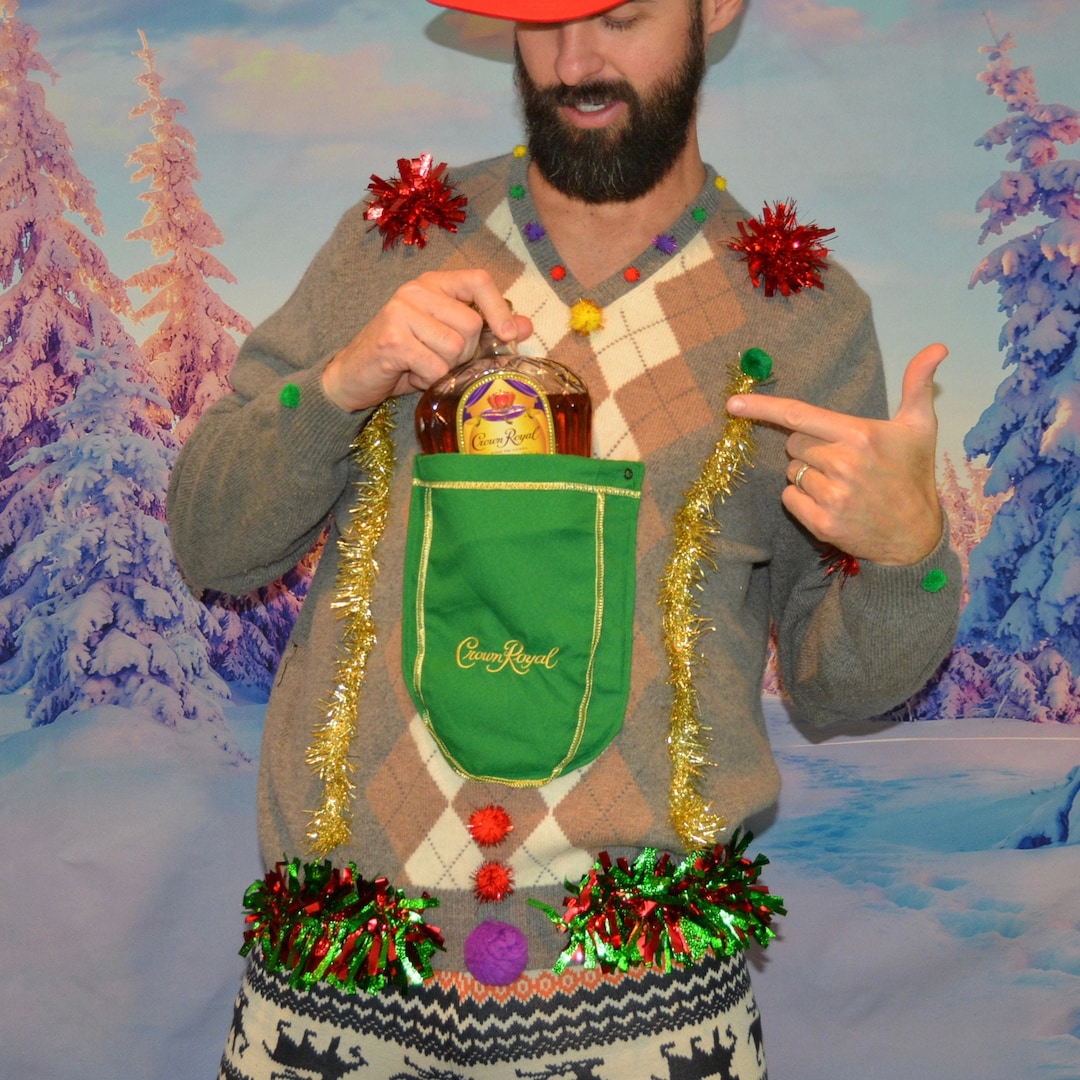 Large, Ugly Christmas Sweater, Mens, Crown Royal, Liquor or Beer