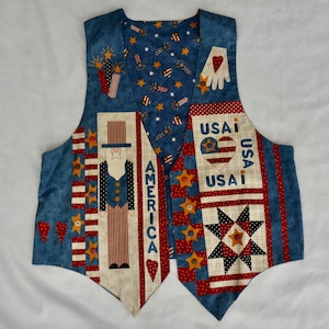 XL/2X, gilet vintage, États-Unis, 4 juillet, grand-mère, institutrice, oncle sam