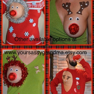 Sexy Ugly Christmas Sweater, it is NOT A PLASTIC boob, cut out, see details, boob, breast, jumper, reindeer boob, multi versions image 10