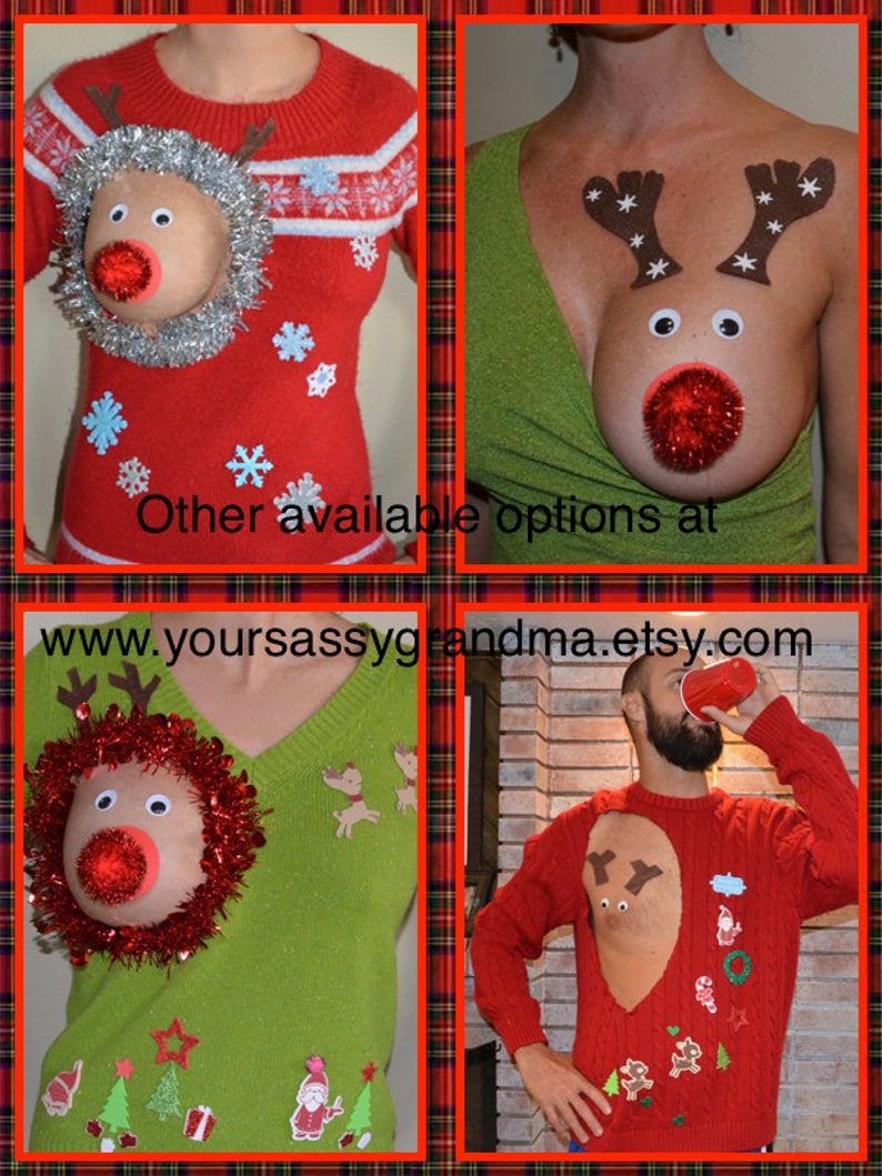 Sexy Ugly Christmas Sweater, it is NOT A PLASTIC boob, cut out, see details, boob, breast, jumper, reindeer boob, multi versions image 10