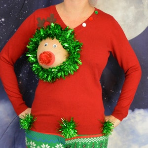 Sexy Ugly Christmas Sweater, it is NOT A PLASTIC boob, cut out, see details, boob, breast, jumper, reindeer boob, multi versions image 2