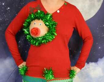 Sexy Ugly Christmas Sweater, It is NOT A PLASTIC Boob, Cut Out