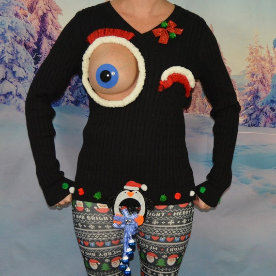 Sexy Ugly Christmas Sweater, It is NOT A PLASTIC Boob, Cut Out