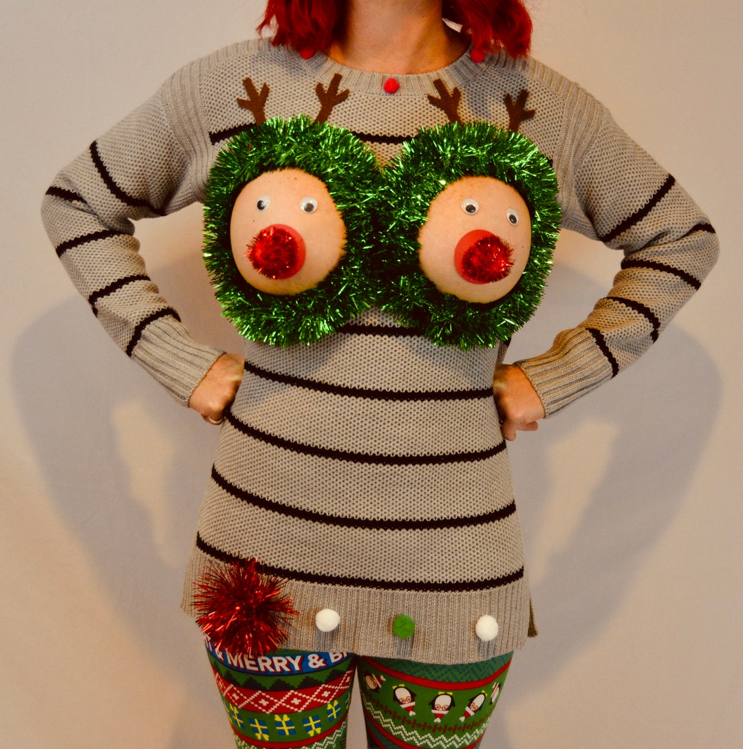 Sexy Ugly Christmas Sweater Not Plastic Boobs Cut Out See Etsy Finland