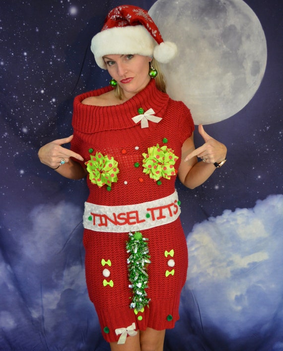 off the shoulder ugly christmas sweater dress