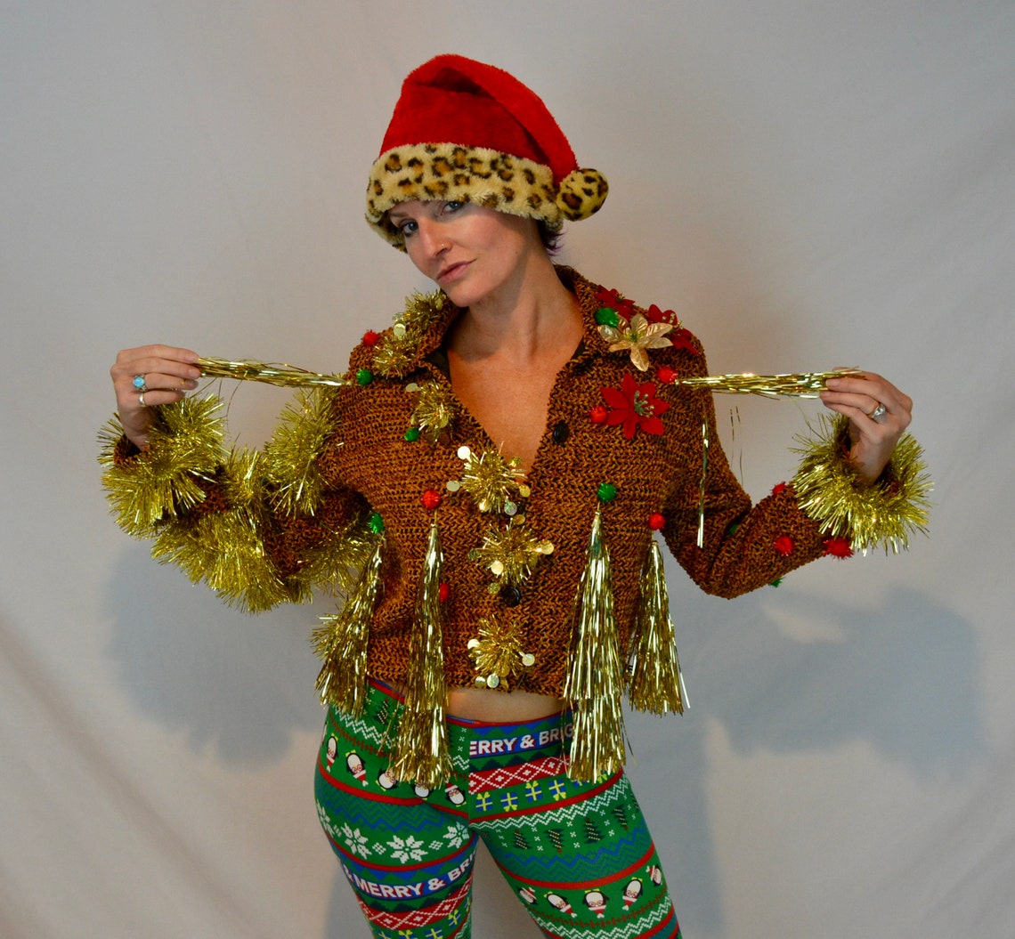 Sexy ugly Christmas sweater Jacket S/M garland tassles Etsy