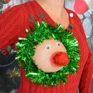 Sexy Ugly Christmas Sweater, it is NOT A PLASTIC boob, cut out, see details, boob, breast, jumper, reindeer boob, multi versions image 3
