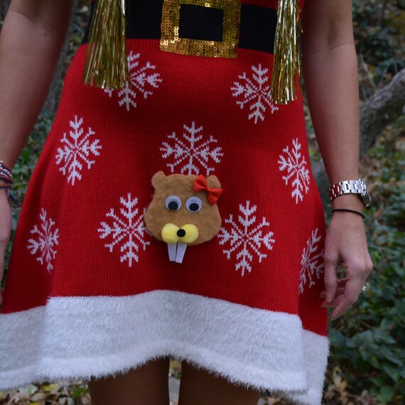 Multi Size, Ugly Christmas Sweater Dress, Tinsel Tits, One of a