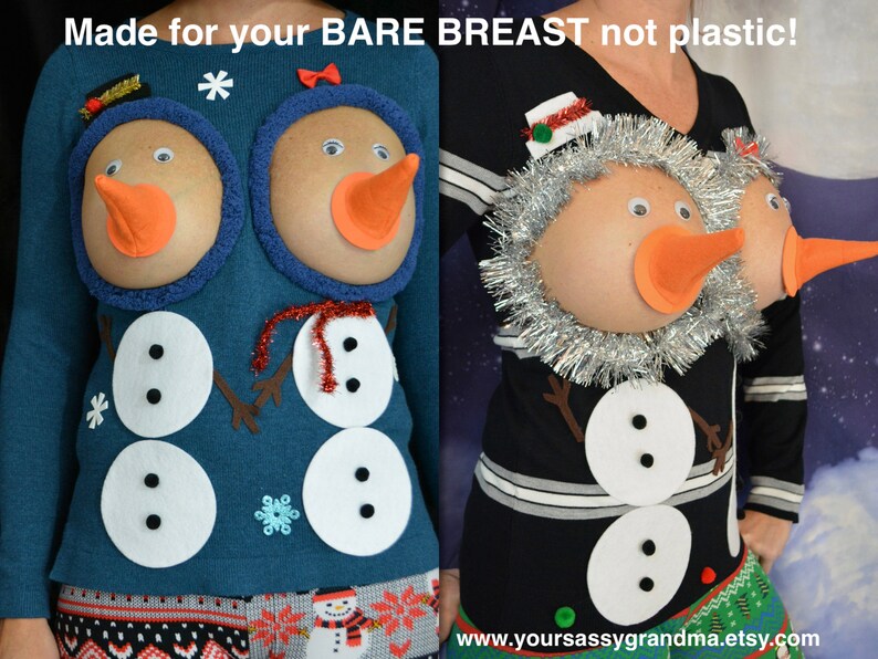 Snowman boobs Sexy Ugly Christmas Sweater They are NOT image 0