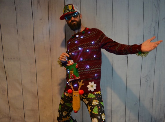 L, XL, Ugly Christmas Sweater, Version Of, Mens, Liquor, Beer Holder,  Alcohol, Party Pocket, Reindeer Crotch, Contest Winner, 