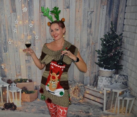 christmas themed sweater dress Tinsel Tree Christmas Sweater Dress