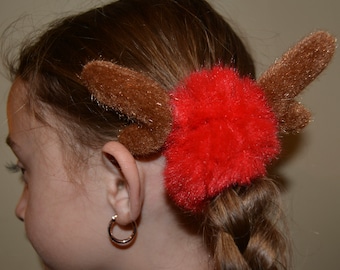 Reindeer scrunchy, Christmas accessory for hair, cute and soft, ugly sweater party, kids or adults