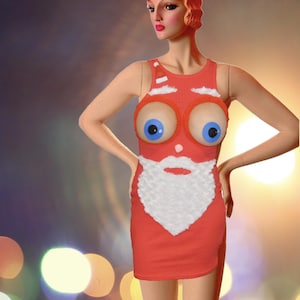 Cara de Papá Noel, suéter navideño sexy y feo, Papá Noel con ojos saltones, hecho para tus pechos desnudos, ojos de tetas, ver detalles, pecho, vestido, versiones múltiples