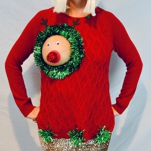 Sexy Ugly Christmas Sweater, it is NOT A PLASTIC boob, cut out, see details, boob, breast, jumper, reindeer boob, multi versions image 6