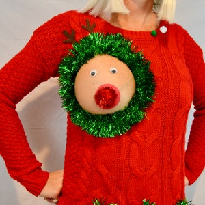 Sexy Ugly Christmas Sweater, it is NOT A PLASTIC boob, cut out, see details, boob, breast, jumper, reindeer boob, multi versions image 4