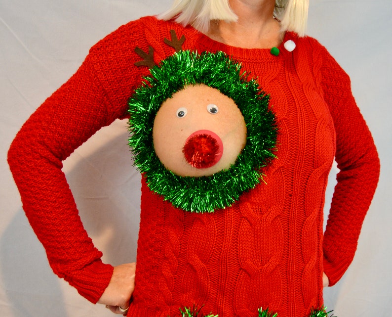 Sexy Ugly Christmas Sweater, it is NOT A PLASTIC boob, cut out, see details, boob, breast, jumper, reindeer boob, multi versions image 4