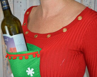 Xs/s, Ugly Christmas Sweater Dress, Wine Holder Stocking, Woman's