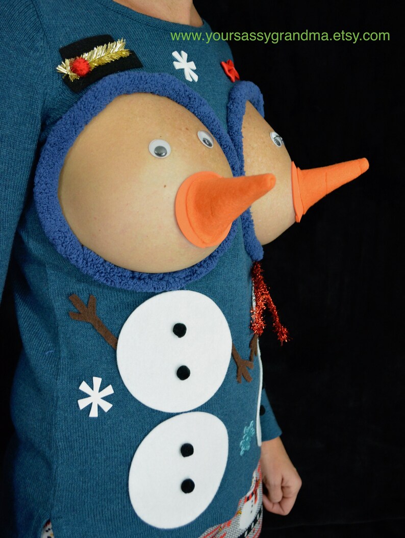 Snowman boobs Sexy Ugly Christmas Sweater They are NOT image 3