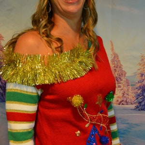 Off-the-shoulder Ugly Christmas Sweater Dress, Party Jumper (M/L)