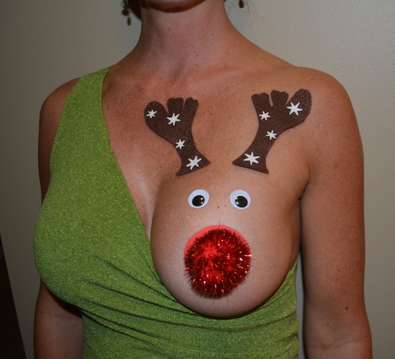 Sexy Ugly Christmas Sweater Pastie, Reindeer Boob, Rudolf, Women