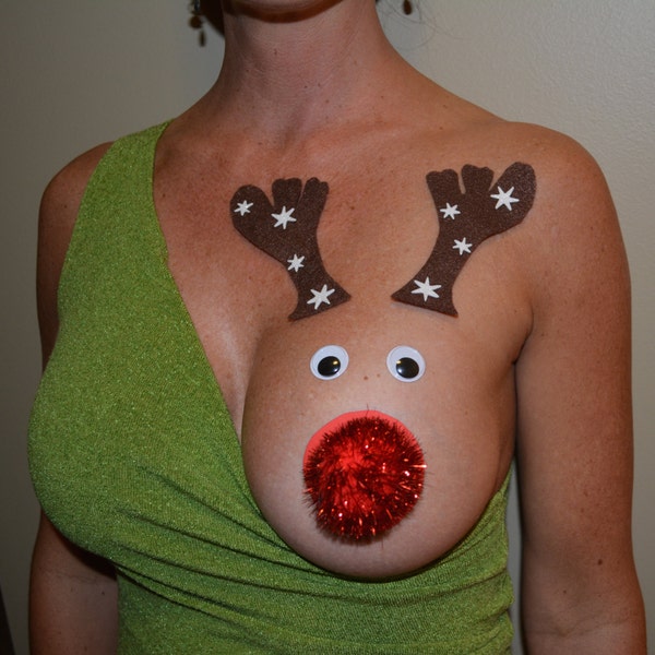 Sexy Ugly Christmas Sweater Pastie, Reindeer boob, Rudolf, women or men, Burlesque, Reindeer, pasties, shirt not included, breast, boob