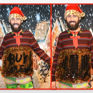 Ugly Christmas sweater, Large, color changing sequins bling, write on it to make your own design, Party Sweater, one of a kind, mens
