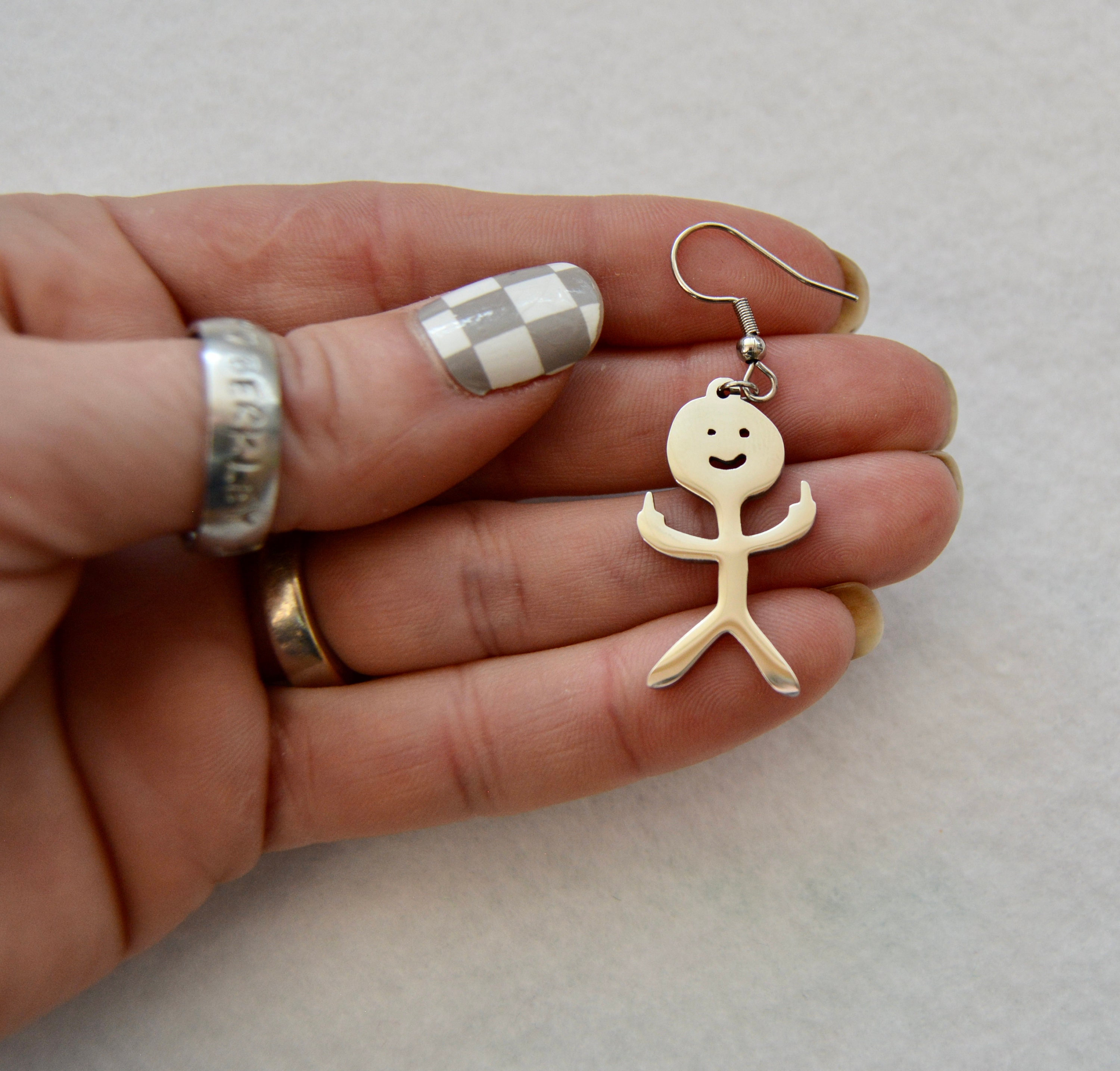 Funny Smiley Middle Finger Necklace – Silver Doodle Pendant Necklace, Edgy Gesture Jewelry Gift For Men & Women - View #6
