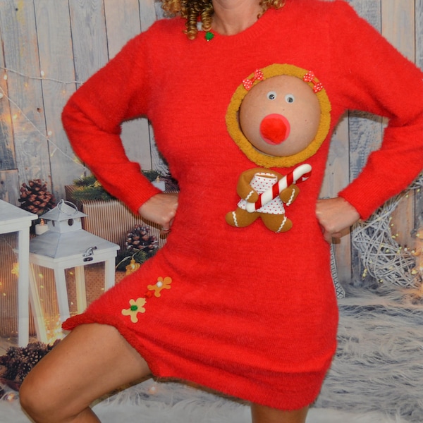 Christmas Jumper Reindeer Boob Dress Ugly Christmas Sweater Reindeer Boob Holiday  Sweater Ugly