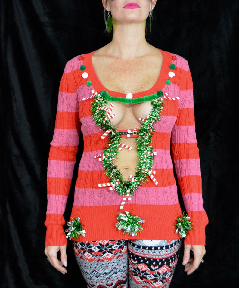 Sexy Ugly Christmas Sweater Medium With Garland Women Etsy