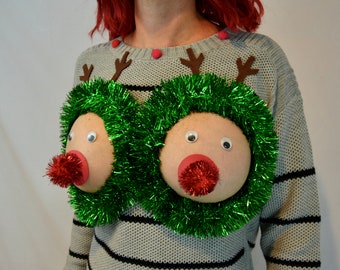 christmas sweater with breast cut out