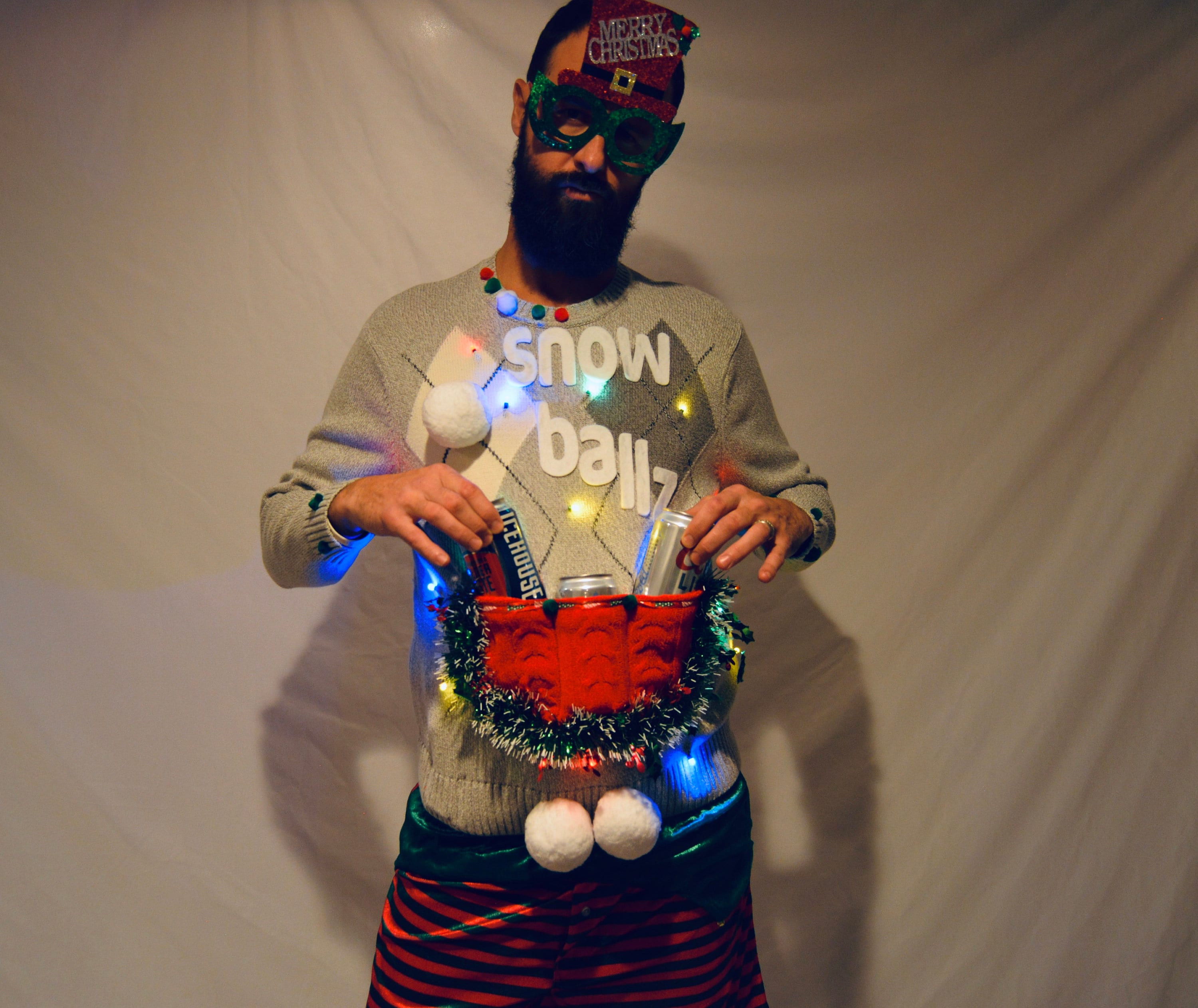 Medium Ugly Christmas Sweater Beer holder light up men Etsy