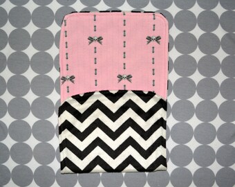 Pink Skull Print Burp Cloth, Laced up with bows and Black and White Minky Chevrons, goth