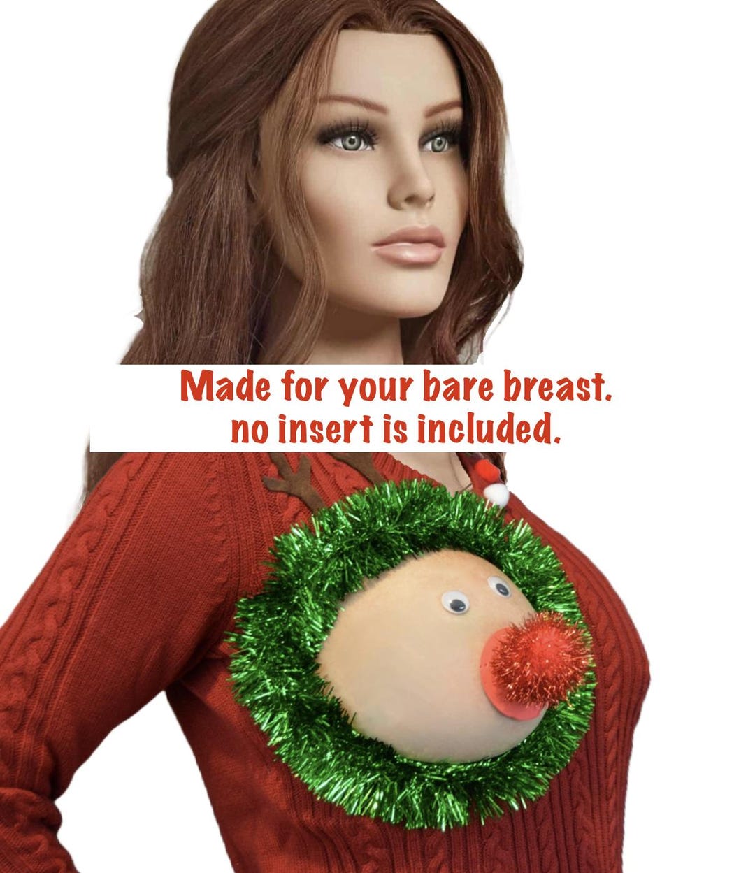 Boob Cut Reindeer Boob Sweatshirt Sexy Ugly Christmas Sweater - Main Image