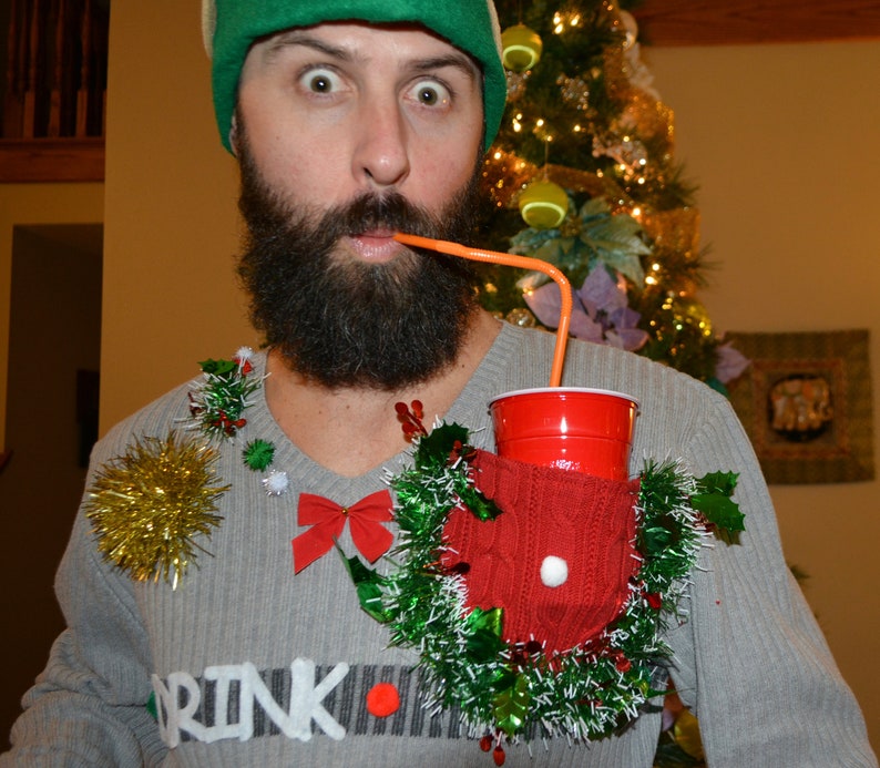 XL Ugly Christmas Sweater Drink up Pussies Cat Beer Etsy